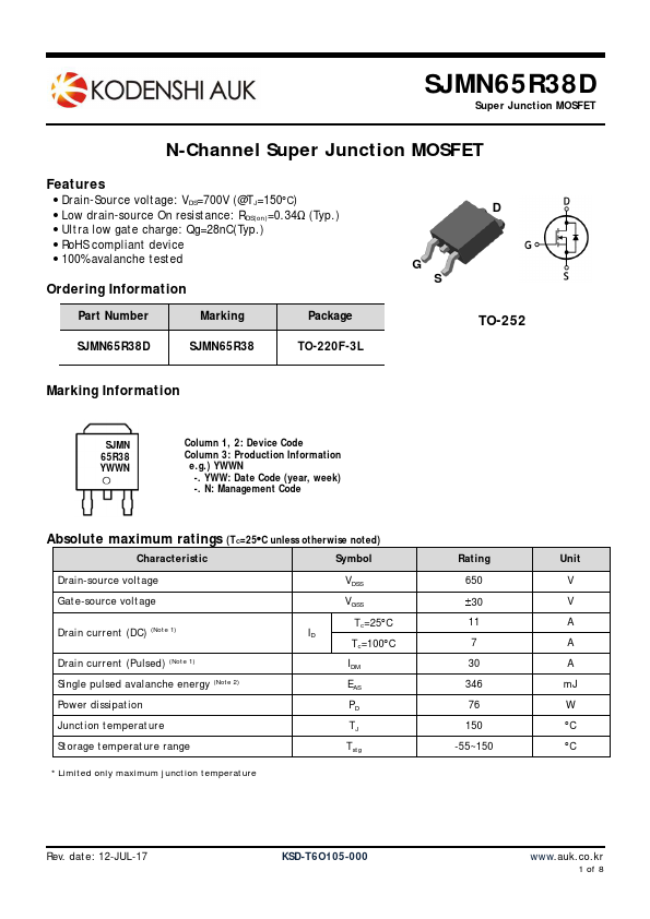 SJMN65R38D KODENSHI KOREA