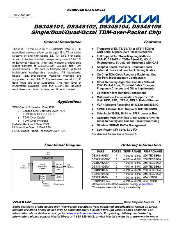 DS34S104 Maxim Integrated Products