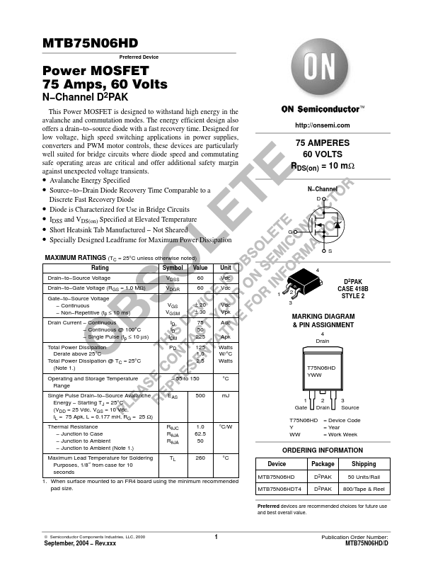 MTB75N06HD ON Semiconductor