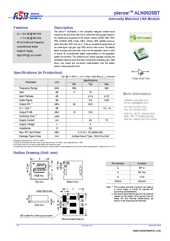 ALN0925BT Advanced Semiconductor