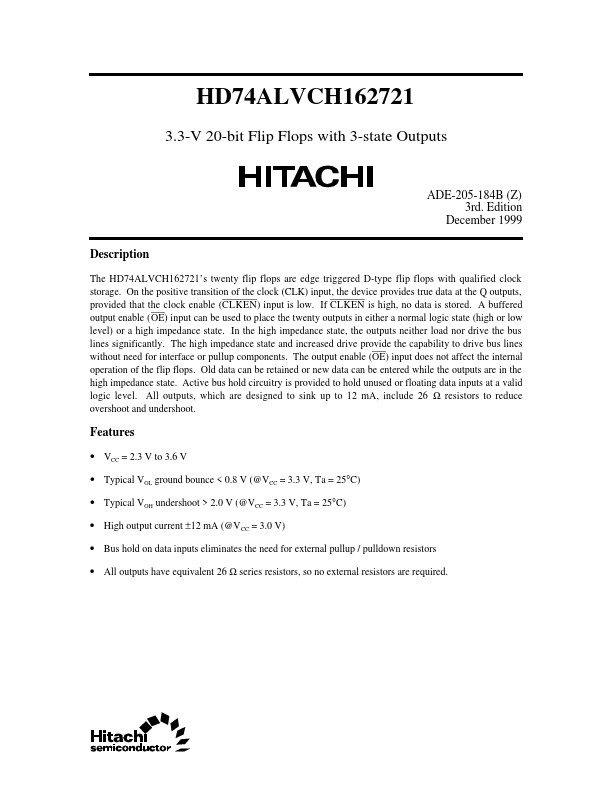 HD74ALVCH162721 Hitachi Semiconductor