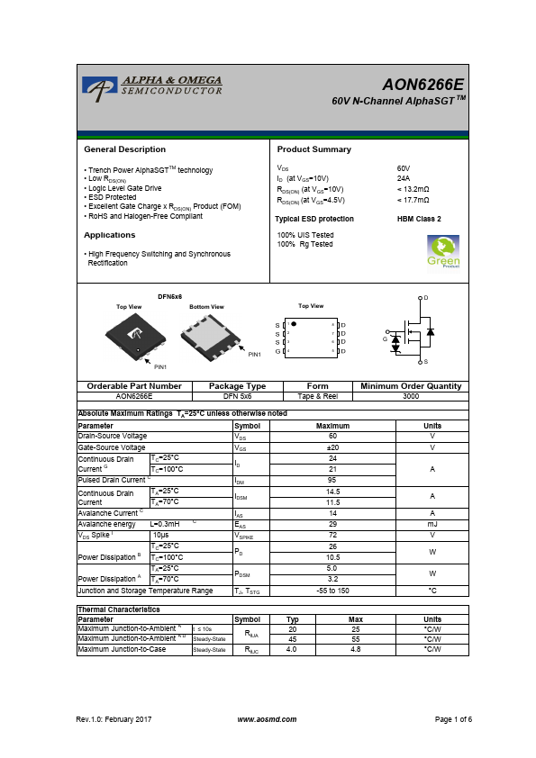 AON6266E Alpha & Omega Semiconductors