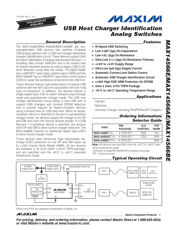 <?=MAX14566AE?> डेटा पत्रक पीडीएफ