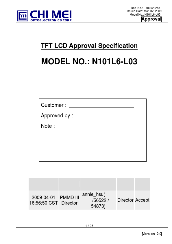 N101L6-L03 CMI MEI