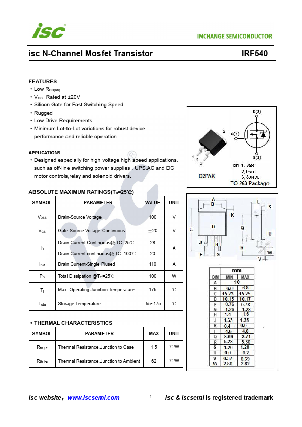 IRF540 Inchange Semiconductor