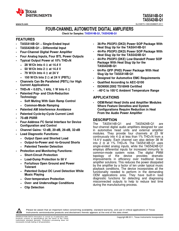TAS5414B-Q1 Texas Instruments