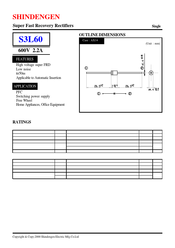 S3L60 Data Sheet | Shindengen Electric Mfg.Co.Ltd
