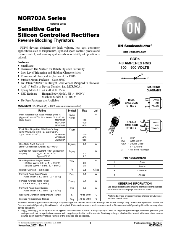 MCR703A ON Semiconductor