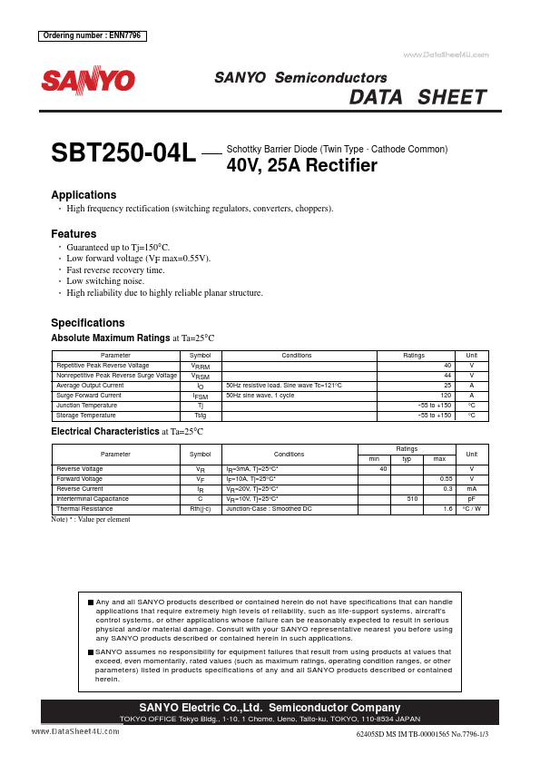 SBT250-04L Sanyo Semicon Device