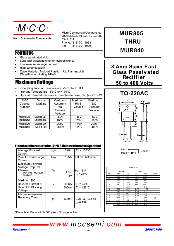 MUR820 Micro Commercial Components