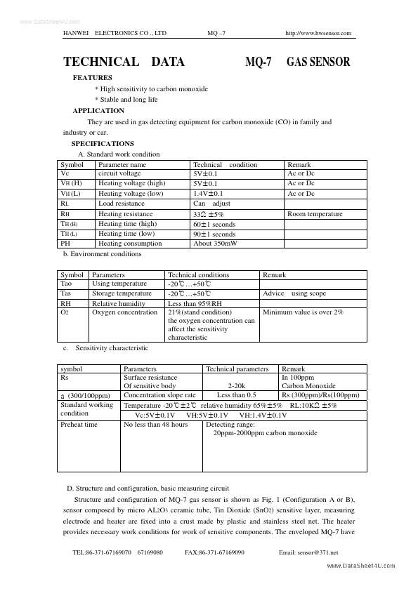 <?=MQ-7?> डेटा पत्रक पीडीएफ