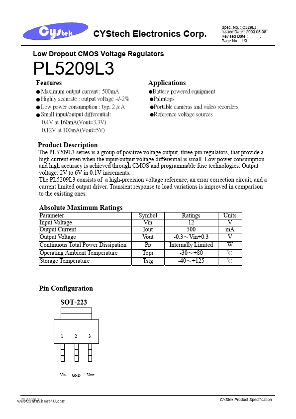 PL5209L3 Cystech Electonics Corp