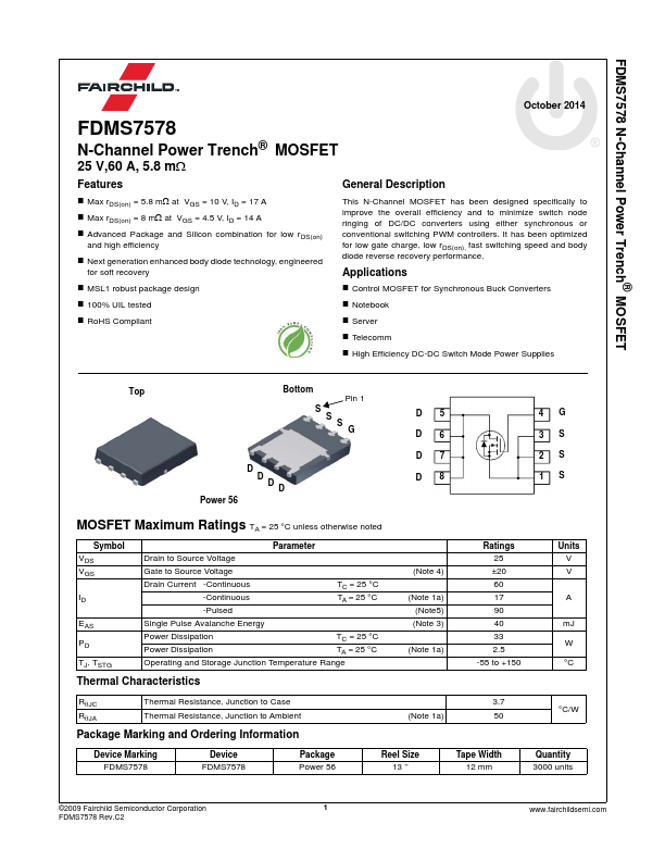 <?=FDMS7578?> डेटा पत्रक पीडीएफ