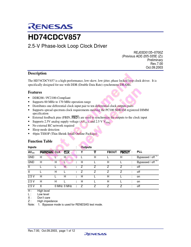 HD74CDCV857 Renesas