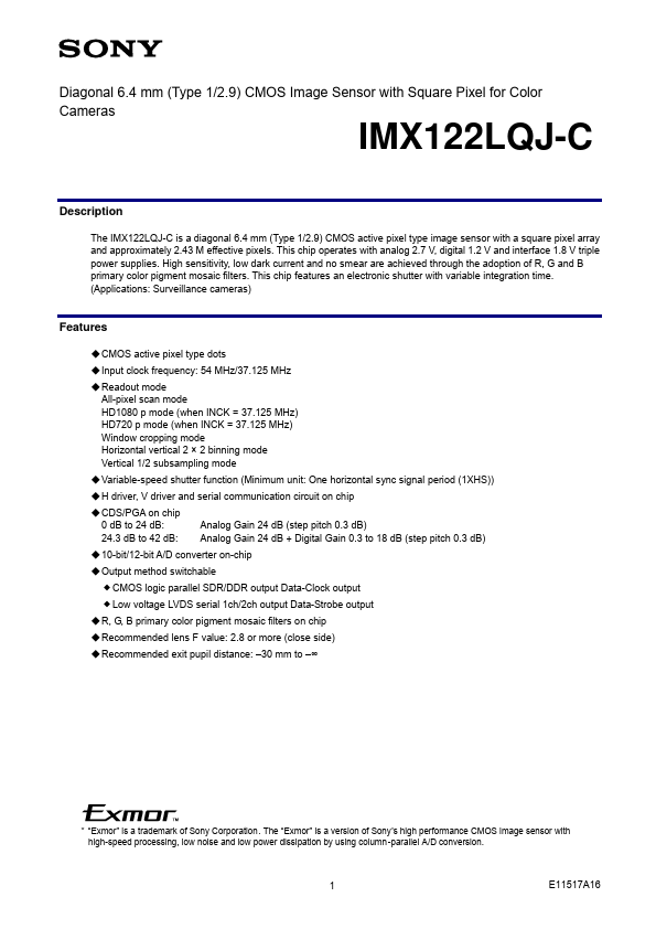 IMX122LQJ-C Sony