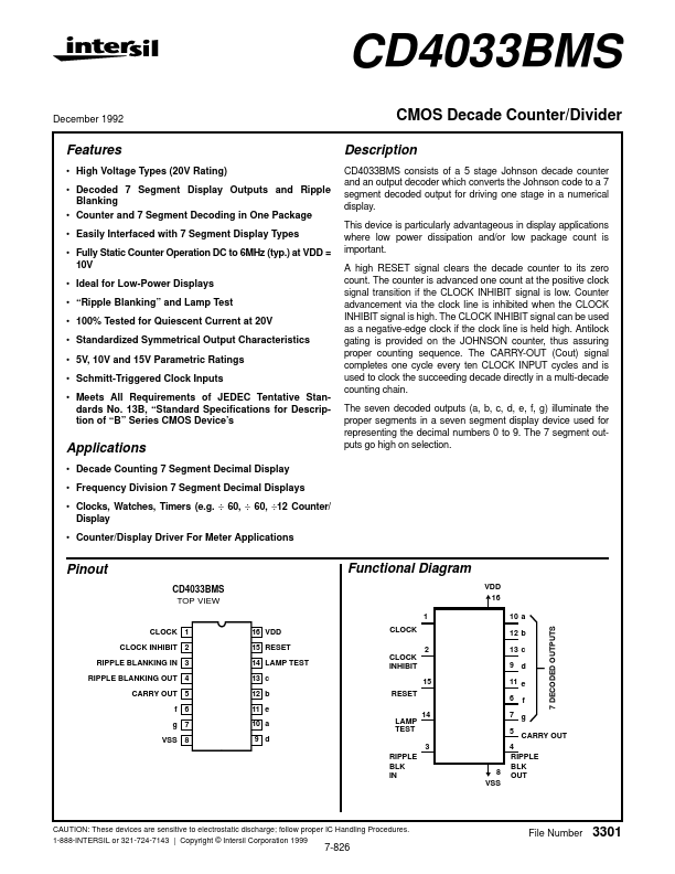 <?=CD4033BMS?> डेटा पत्रक पीडीएफ