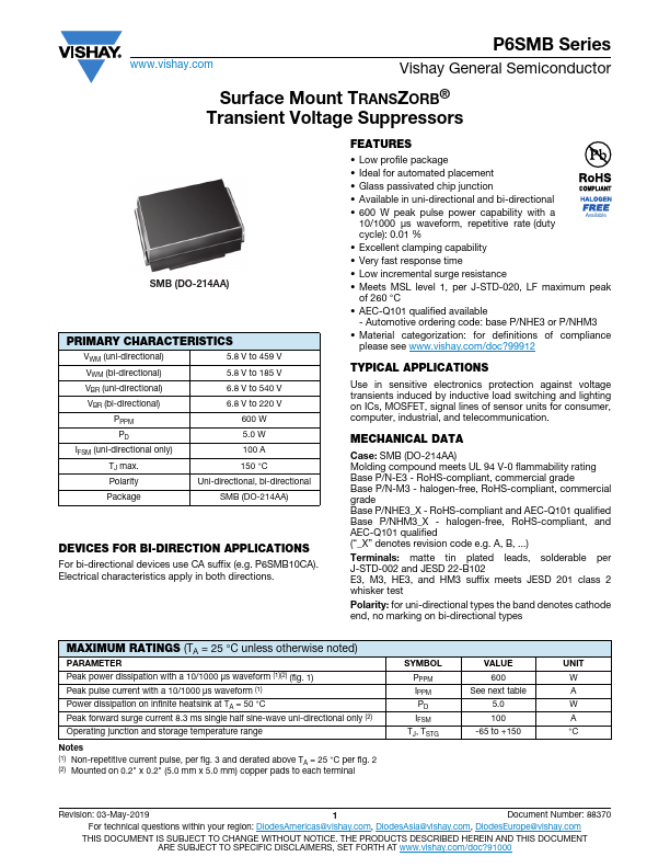 P6SMB400A Vishay