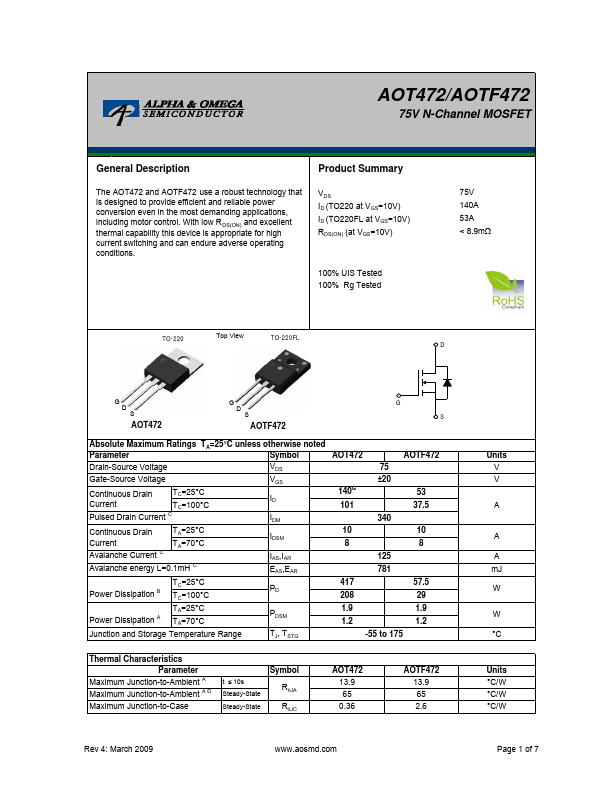 AOTF472 Alpha & Omega Semiconductors