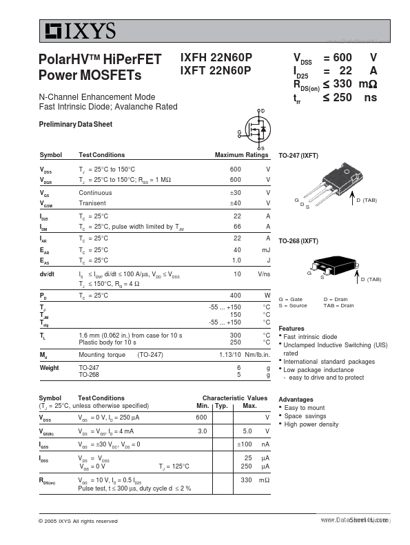 IXFT22N60P