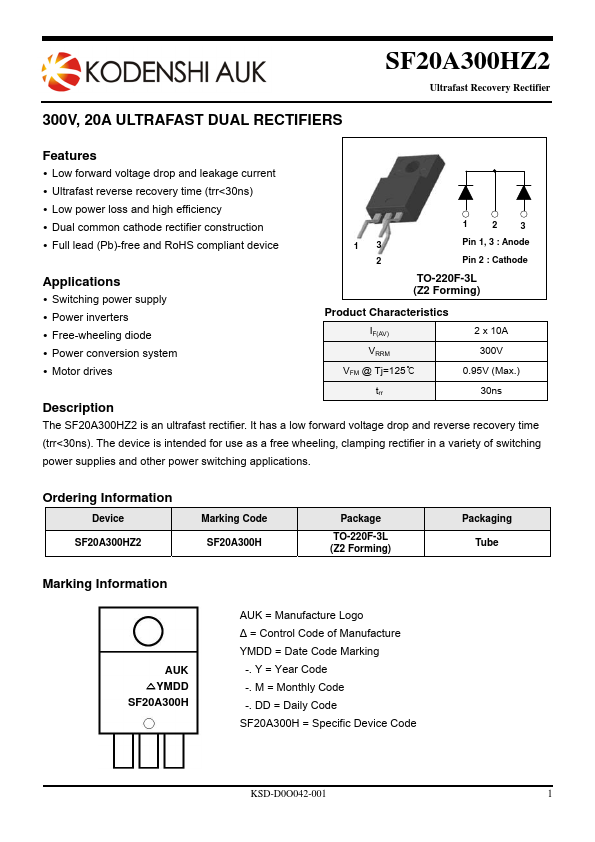 SF20A300HZ2 RECTIFIERS Datasheet pdf - DUAL RECTIFIERS. Equivalent, Catalog