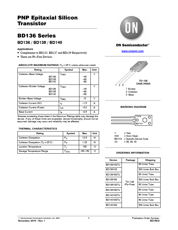 BD138 ON Semiconductor