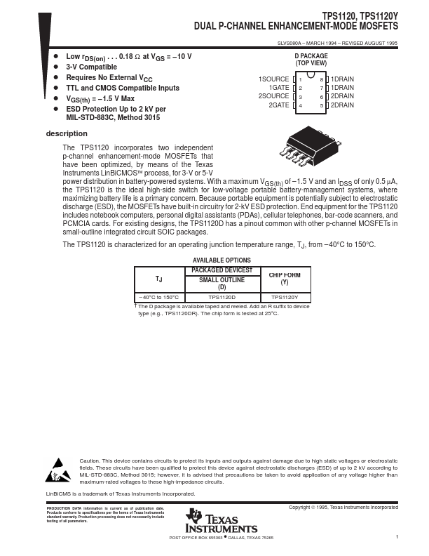 TPS1120 Texas Instruments