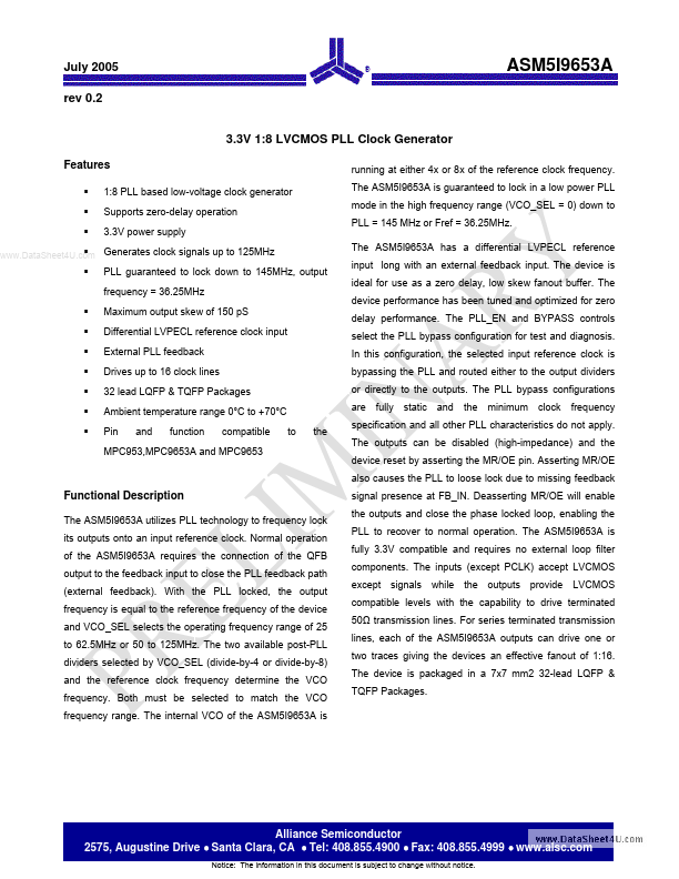 ASM5I9653A Alliance Semiconductor