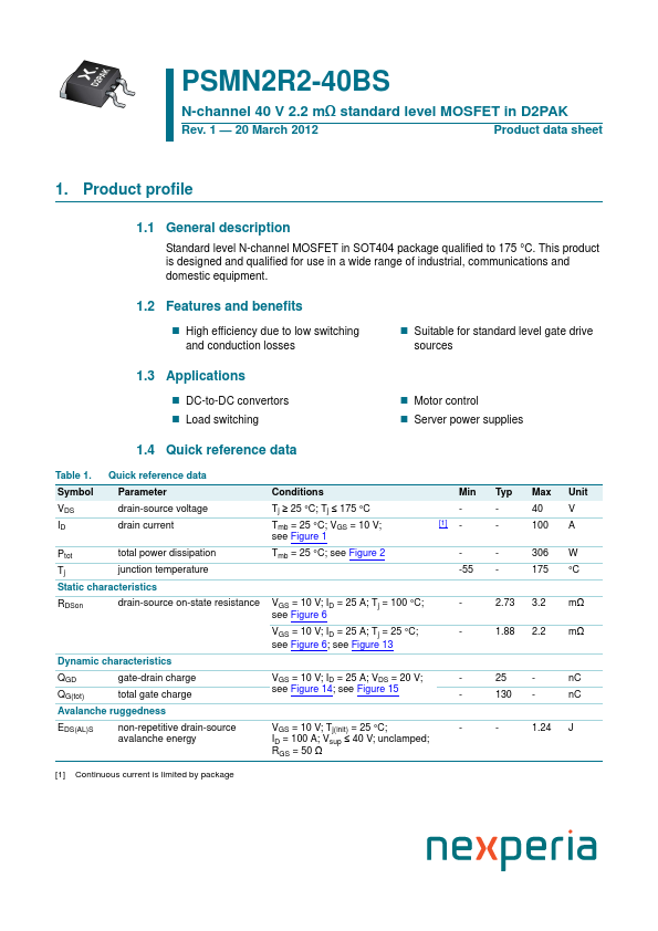 <?=PSMN2R2-40BS?> डेटा पत्रक पीडीएफ