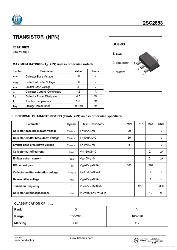 2SC2883 Jin Yu Semiconductor