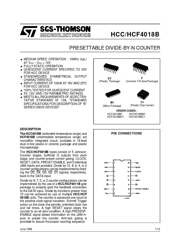 <?=HCC4018B?> डेटा पत्रक पीडीएफ