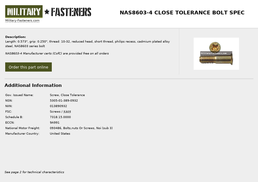 NAS8603-4 Military-Fasteners