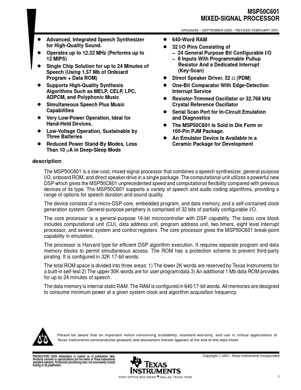 MSP50C601 Texas Instruments