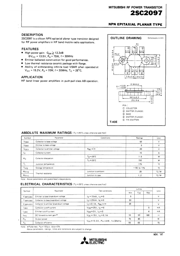 2SC2097 Mitsubishi Electric Semiconductor