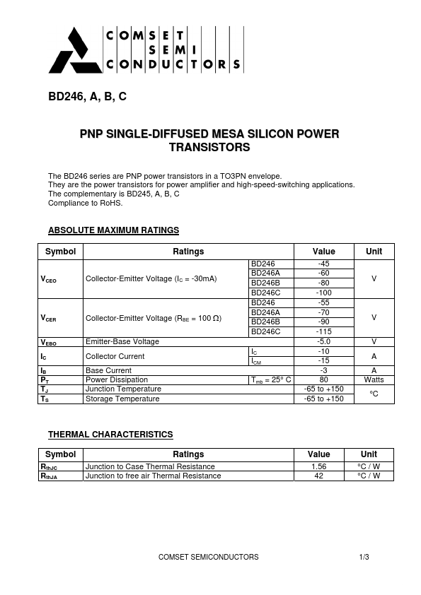 BD246 Comset Semiconductors