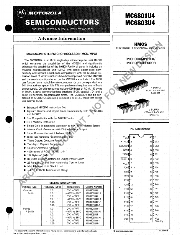 MC6801U4 MOTOROLA