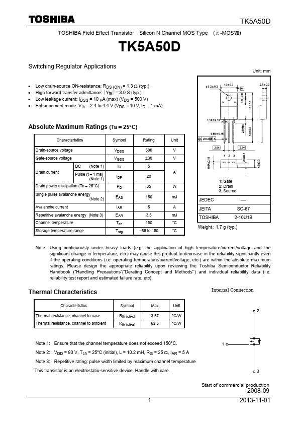 TK5A50D Toshiba Semiconductor