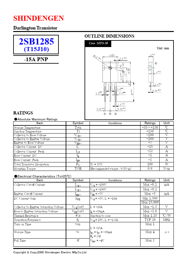 2SB1285 Shindengen Electric Mfg.Co.Ltd