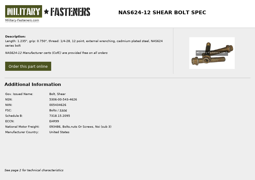 NAS624-12 Military-Fasteners