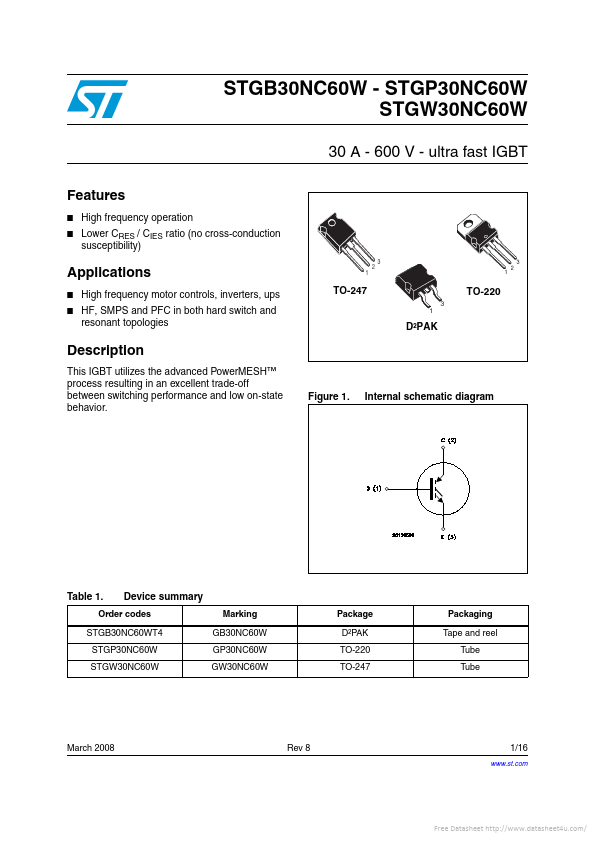 STGB30NC60W STMicroelectronics