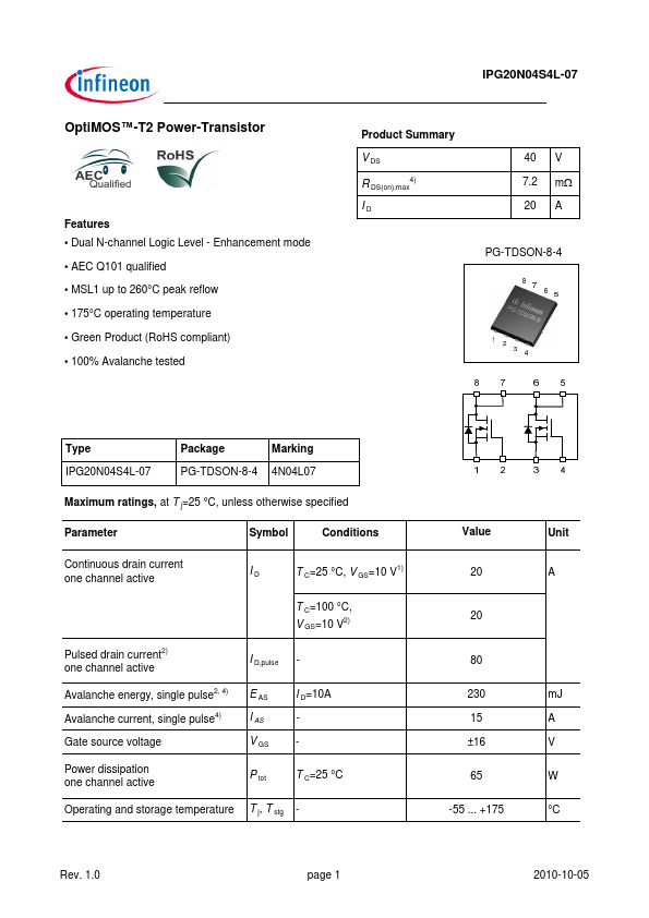 IPG20N04S4L-07 Infineon