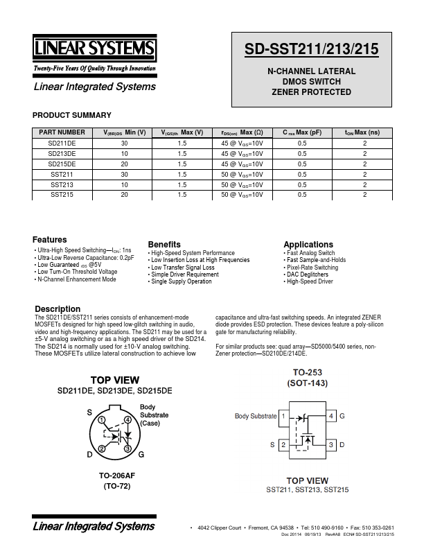 SST211 Linear Integrated Systems