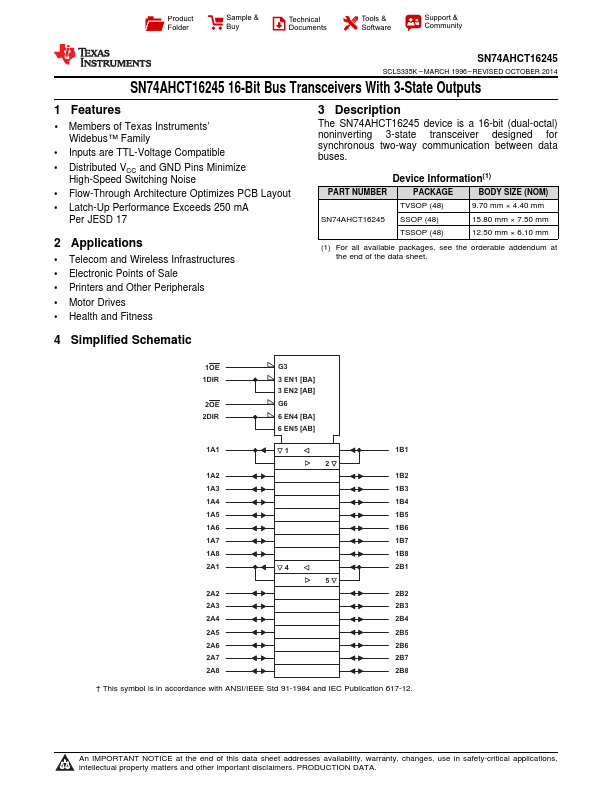 <?=SN74AHCT16245?> डेटा पत्रक पीडीएफ