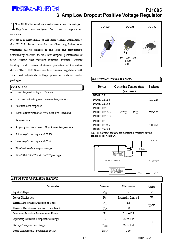 PJ1085 Promax-Johnton Semiconductor
