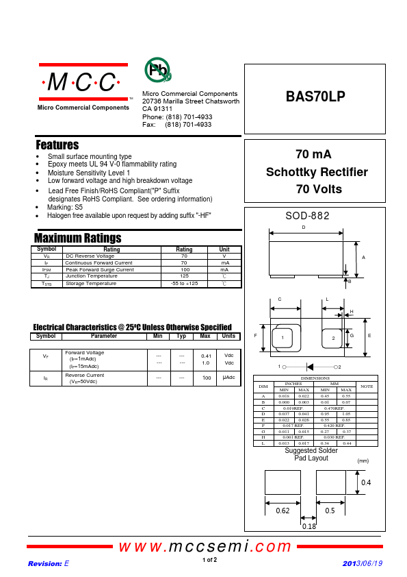 BAS70LP MCC