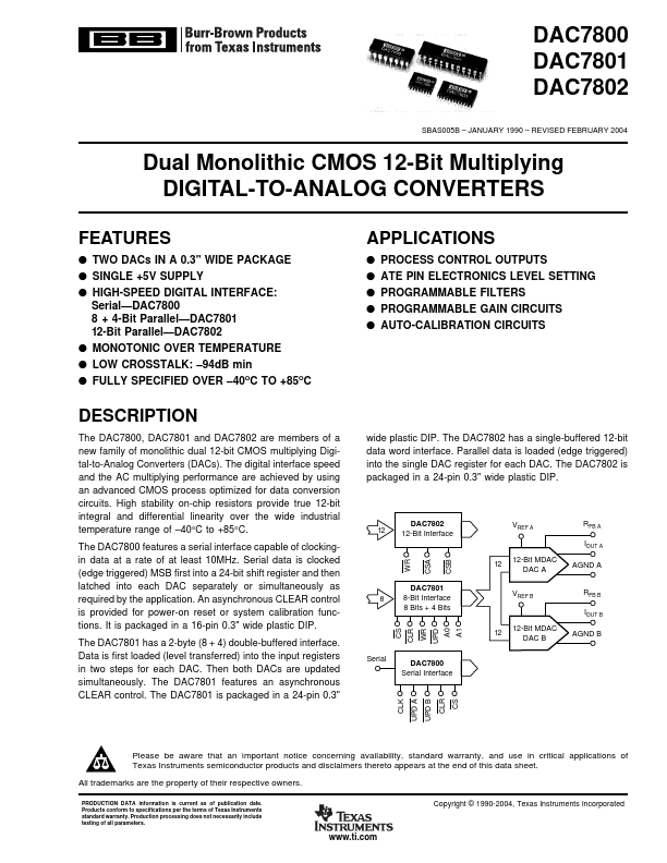 <?=DAC7800?> डेटा पत्रक पीडीएफ