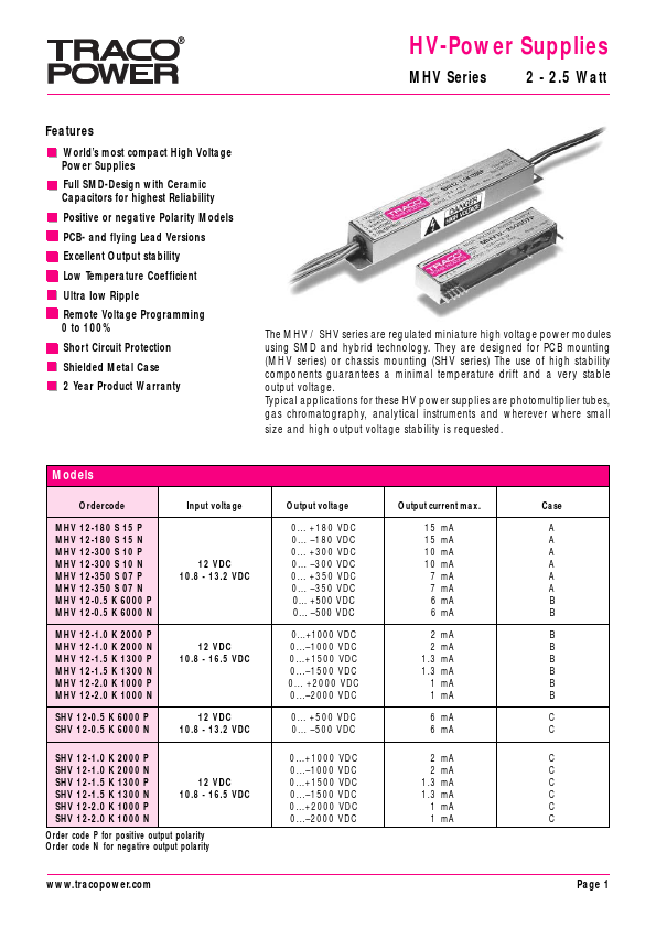 SHV12-2.0K1000P Traco Electronic AG