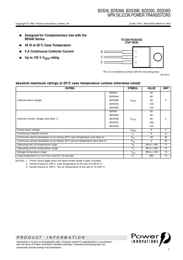 BD539A Power Innovations Limited