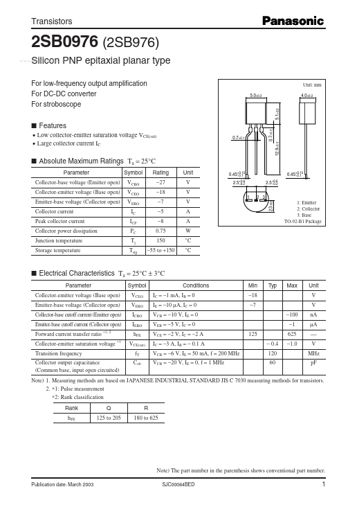 2SB976 Panasonic Semiconductor