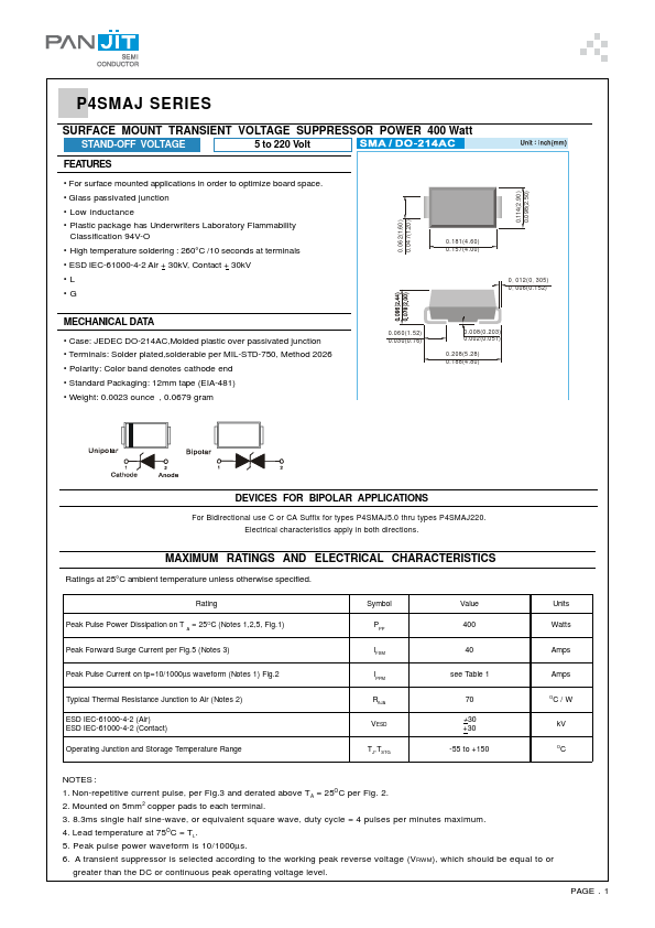 P4SMAJ12C Pan Jit International