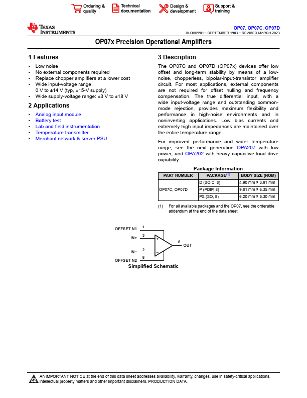 OP07D Texas Instruments